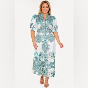 Elegant Green and White Midi Dress